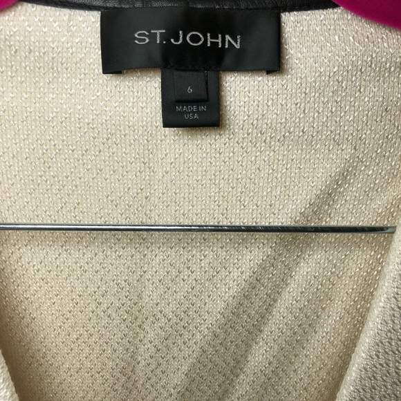 St. John Leather Trim Micro Textured Knit old money preppy Blazer size 6 - Picture 6 of 14